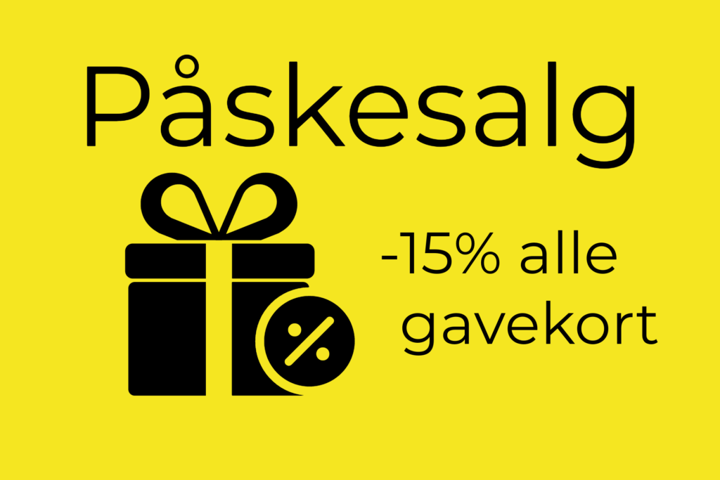 Grafikk med tekst: Påskesalg - 15% rabatt på alle gavekort.